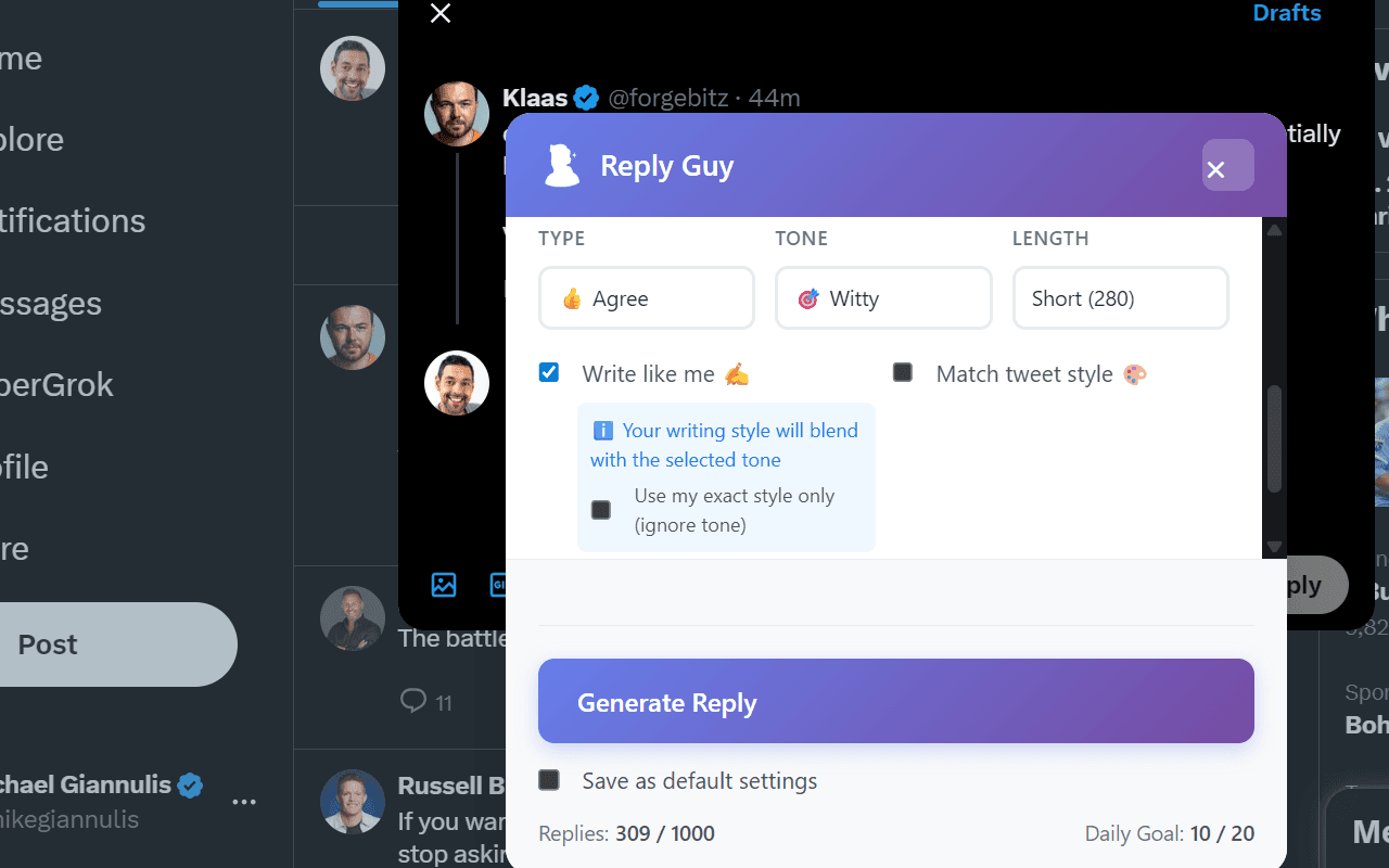 LinkedReply Chrome Extension Interface