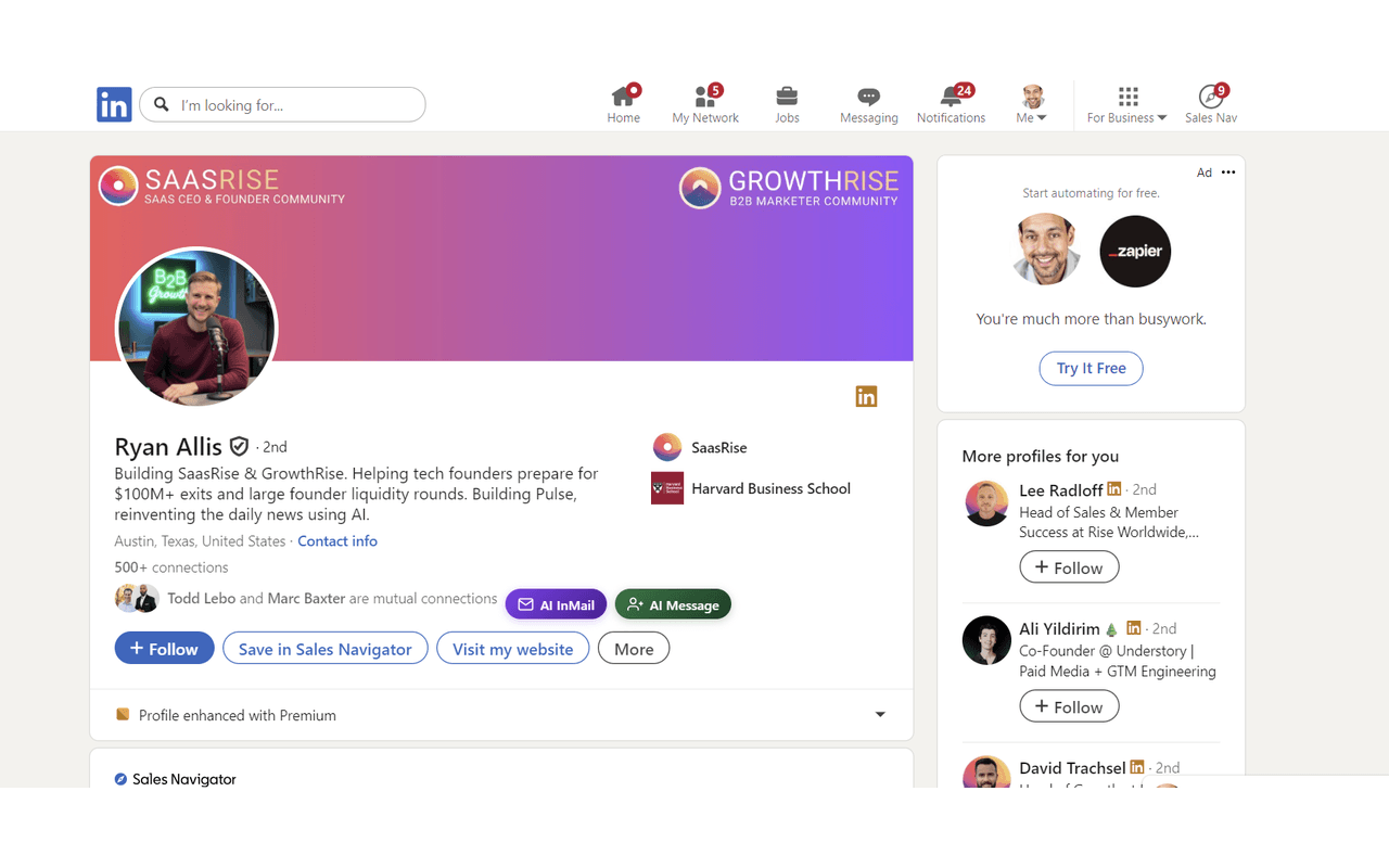 LinkedReply outreach buttons on a LinkedIn profile